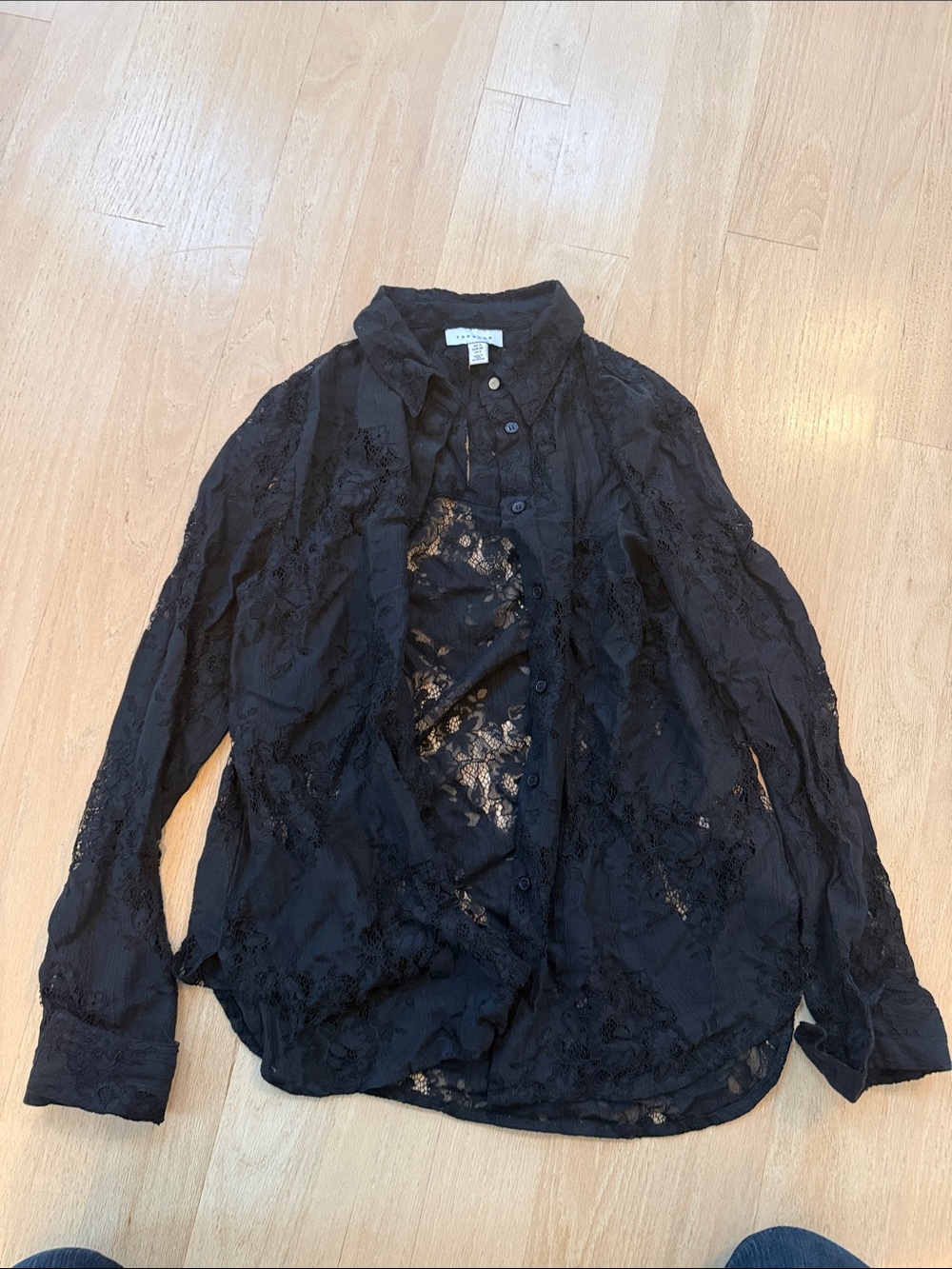 Topshop Black Lace Button-Down Shirt